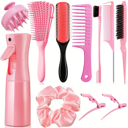 Kit de cuidados capilares, 11 peças, para cabelos cacheados secos e molhados.